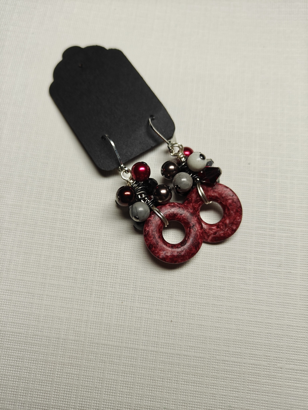 Handmade Red Resin Donut Cluster Dangle Earrings  NWOT